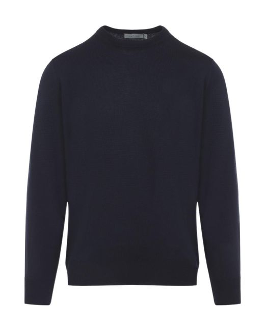 Canali Blue Round-Neck Long-Sleeve Sweater for men