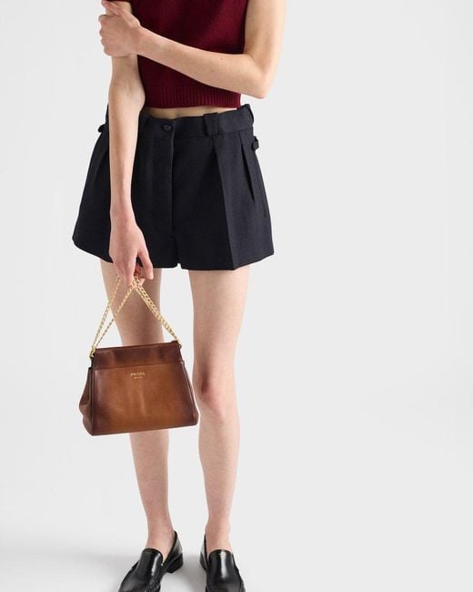Prada Blue Pleated Buttoned Shorts