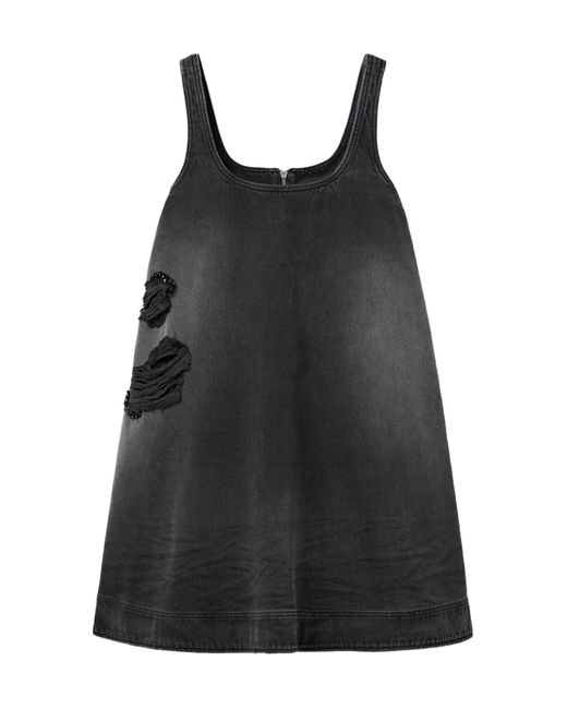 Simone Rocha Black Distressed Embellished Denim Mini Dress
