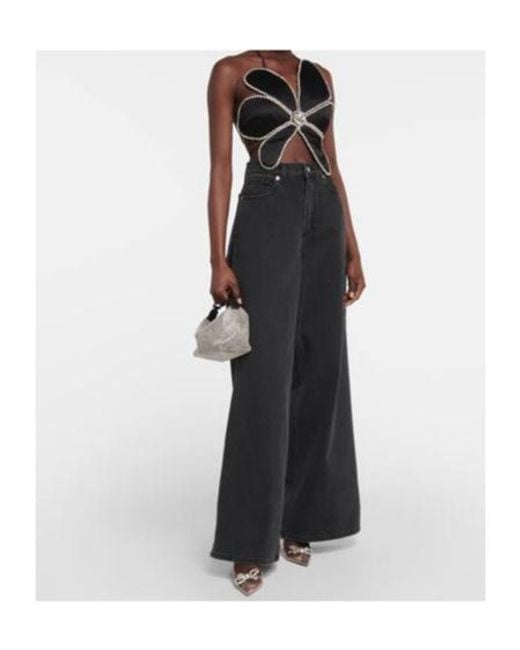 Area Black Crystal-Embellished Halterneck Top