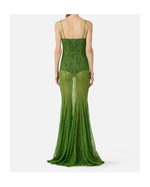 Elisabetta Franchi Green Sheer Lace Maxi Dress