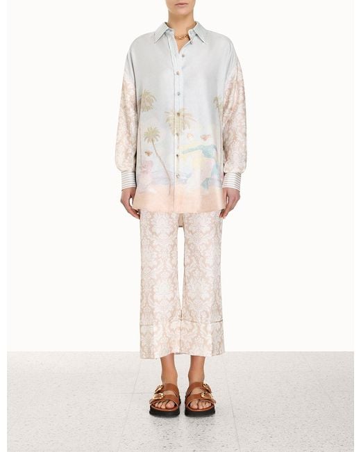 Zimmermann Natural Floral Print Bell-Bottom Pants