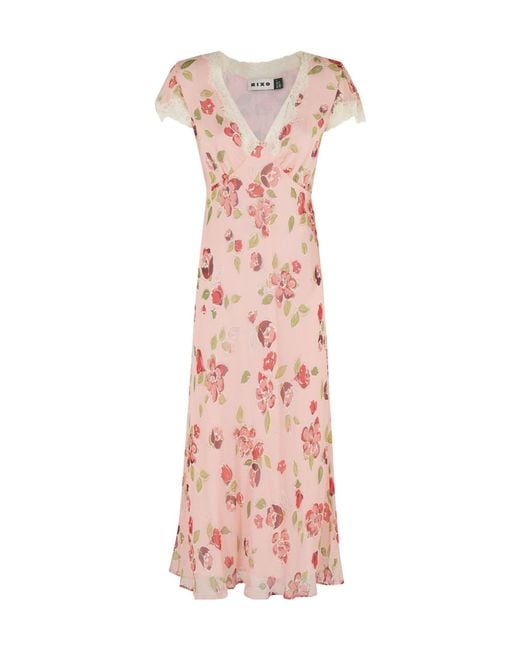 Rixo Pink Printed Clarice Dress