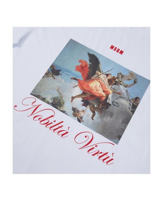 MSGM White Printed Short-Sleeved T-Shirt