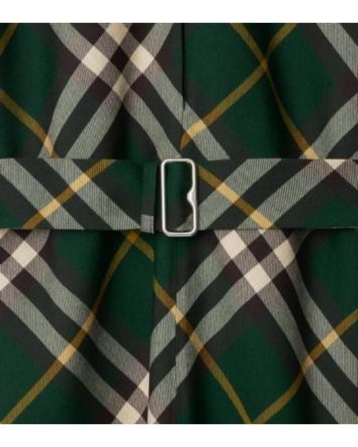Burberry Green Check Motif Wool Midi Dress