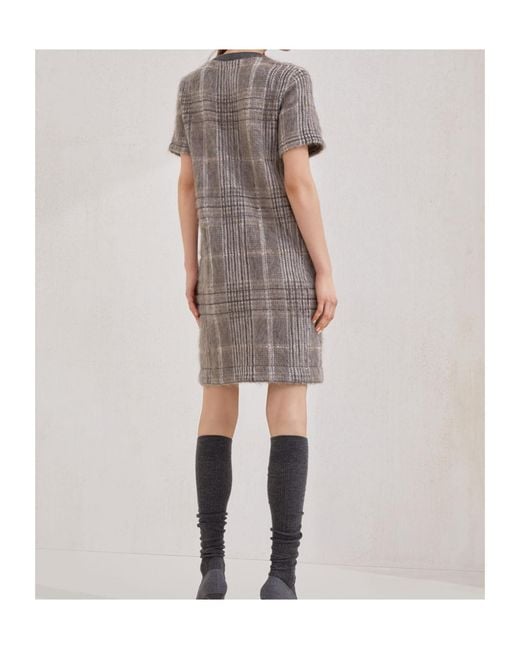 Brunello Cucinelli Gray Check-Pattern Sequin Dress