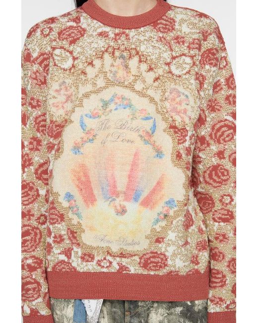 Acne Pink Floral-Intarsia Crew-Neck Jumper for men