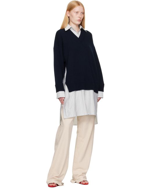 Stella McCartney Blue Crew-Neck Sweater Shirt Midi Dress