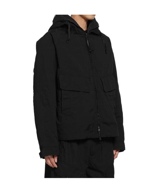 C P Company Black Goggle-Detail Hooded Jacket for men