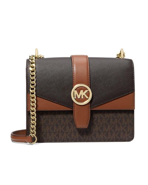 Michael Kors Brown Greenwich Small Color-Block Signature Logo Crossbody Bag