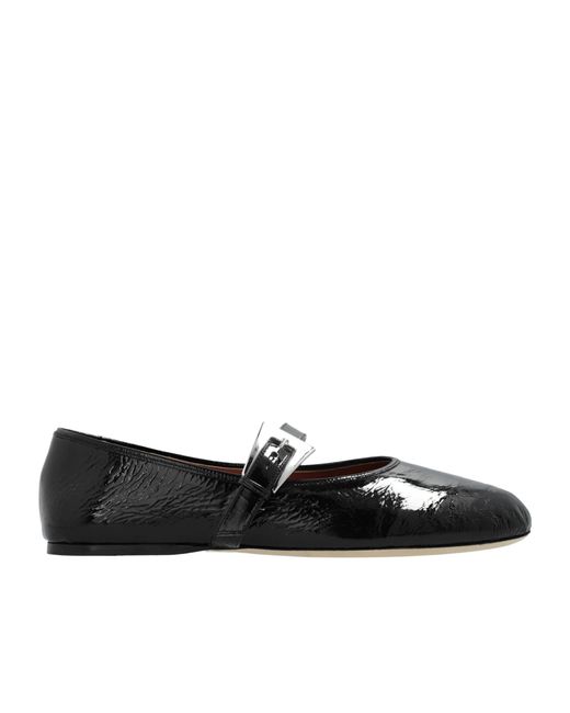 Paris Texas Black Sveva Patent Buckle Ballet Flat Shoes