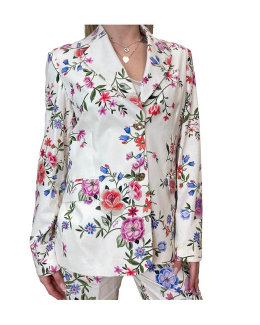 Liu Jo White Single-Breasted Floral Blazer