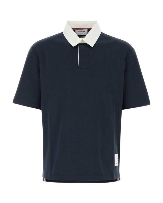 Thom Browne Blue Logo Patch Polo Shirt for men