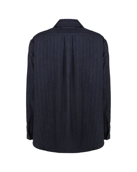 Kiton Blue Pinstriped Round Hem Overshirt