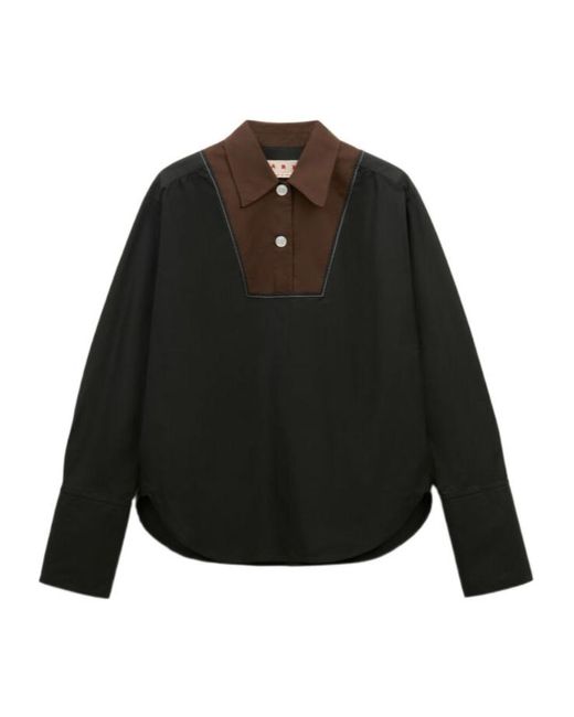 Marni Black Contrast Bib Insert Poplin Shirt