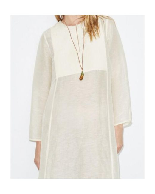 Tory Burch White Pleated Crewneck Long Caftan