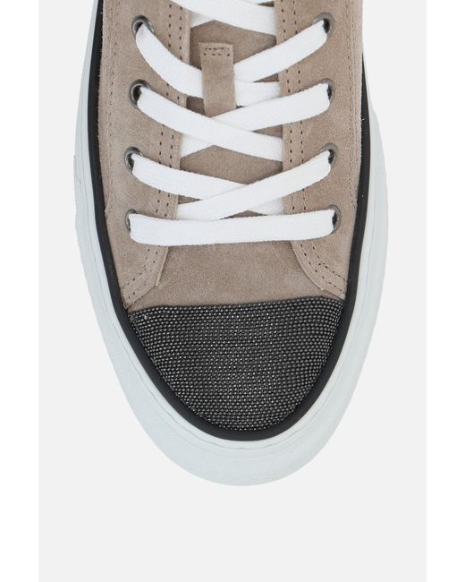 Brunello Cucinelli Gray Round-Toe Lace-Up Sneakers