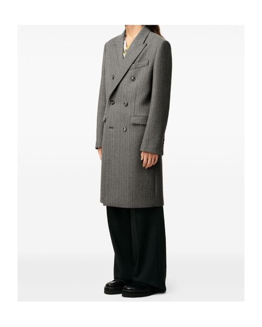 AMI Gray Double-Breasted Coat for men