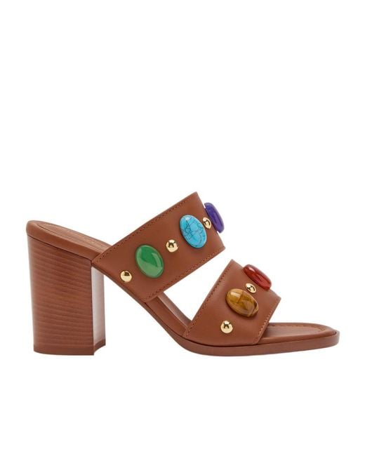 Gianvito Rossi Brown Pasha Embellished Leather Sandals