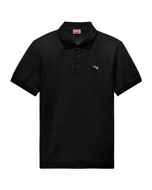 KENZO Black Jumping Tiger' Embroidered Slim Polo for men