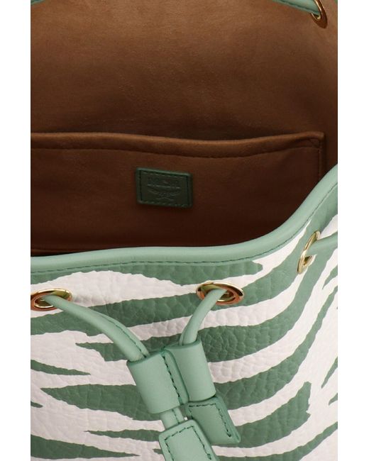 MCM White Dessau Zebra Printed Medium Bucket Bag