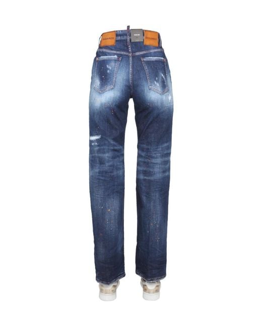 DSquared² Blue Distressed Straight-Leg Jeans