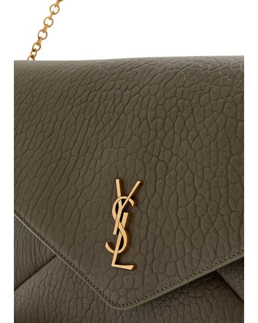Saint Laurent Metallic Envelope Grained Leather Pouch