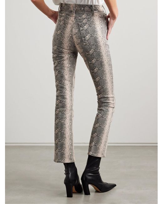 Mother Gray Hustler Snakeskin Flared Jeans