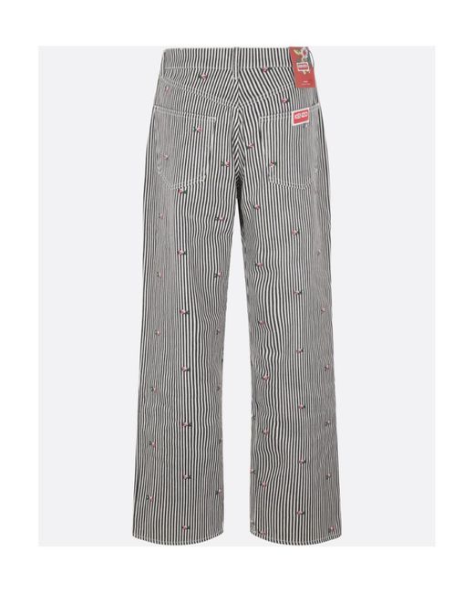KENZO Gray Striped Straight-Leg Trousers for men