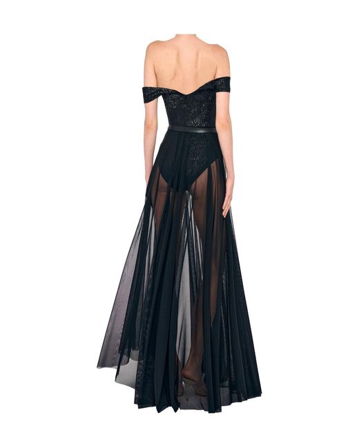 Norma Kamali Black Sequin-Embellished V-Neck Maxi Dress