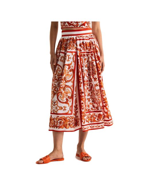 Dolce & Gabbana Red Printed Pleated Skirt