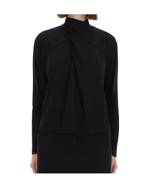 Versace Jeans Black Couture Draped Long-Sleeve Top