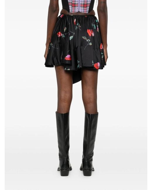 Ganni Black Printed Draped Mini Skirt