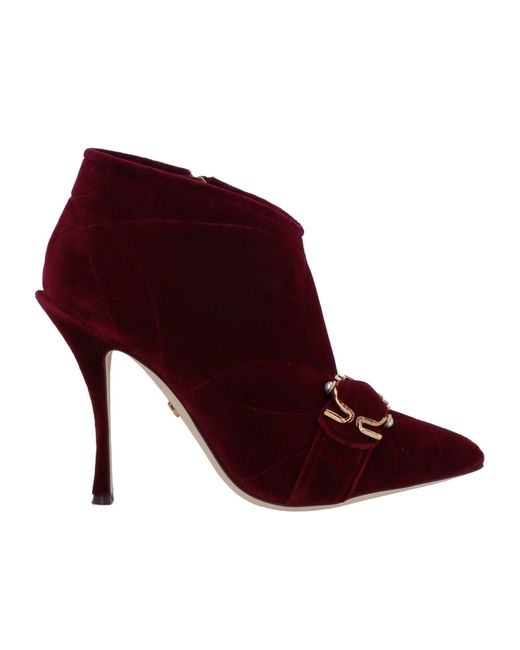 Dolce & Gabbana Red Velvet Ankle Boots