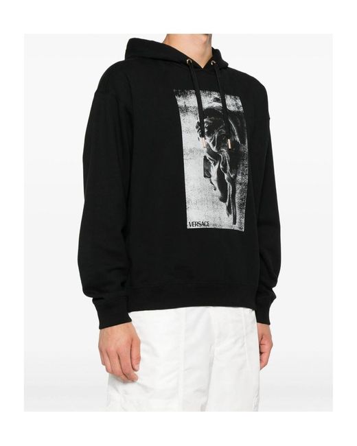 Versace Black Pattern-Printed Drawstring Hoodie for men