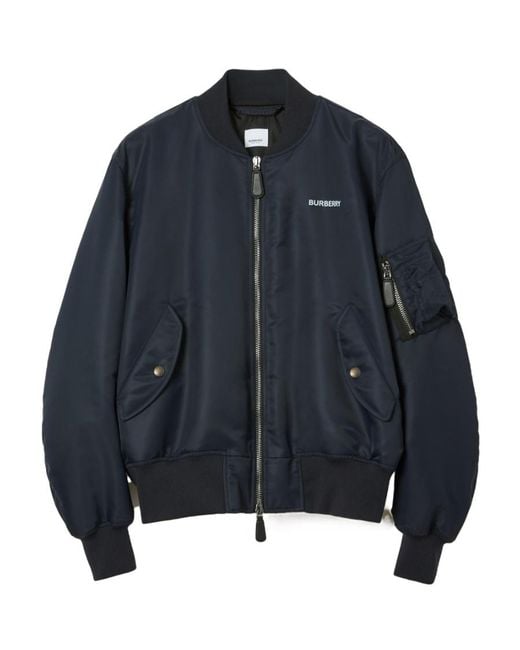 Burberry Blue Logo-Printed Zipped Bomber Jacket for men