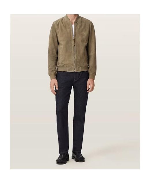 AllSaints Green Long-Sleeved Suede Bomber Jacket for men