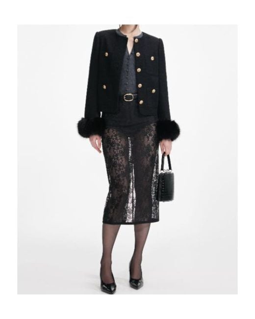 Self-Portrait Black Boucle Fur Cuff Jacket