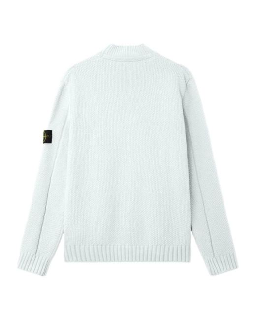 Stone Island White Mock Neck Sweater With Ribbed Trims for men