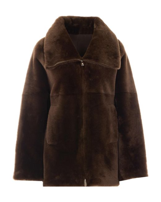 Blancha Brown Zip-Up Shearling Jacket