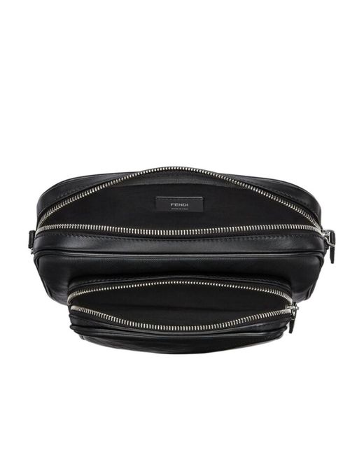 Fendi Black Shadow Diagonal Duo Camera Messenger Bag for men