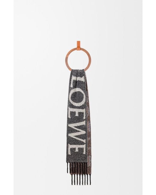 Loewe White Logo Jacquard Fringed Edge Scarf