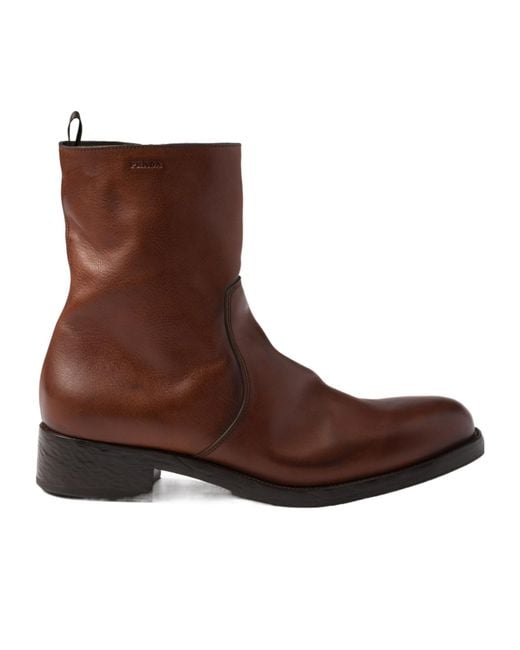 Prada Brown Logo-Detailed Zipper Boots for men