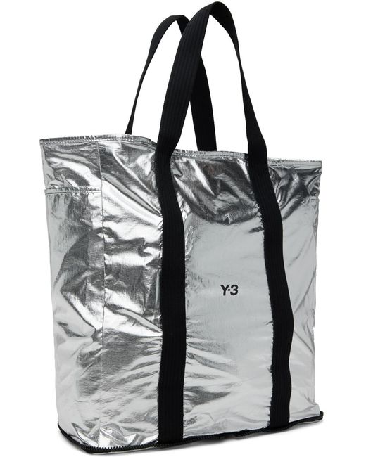 Y-3 Gray Logo Printed Zip-Around Packable Tote Bag for men