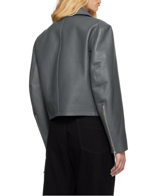 Lemaire Gray Cropped Leather Jacket
