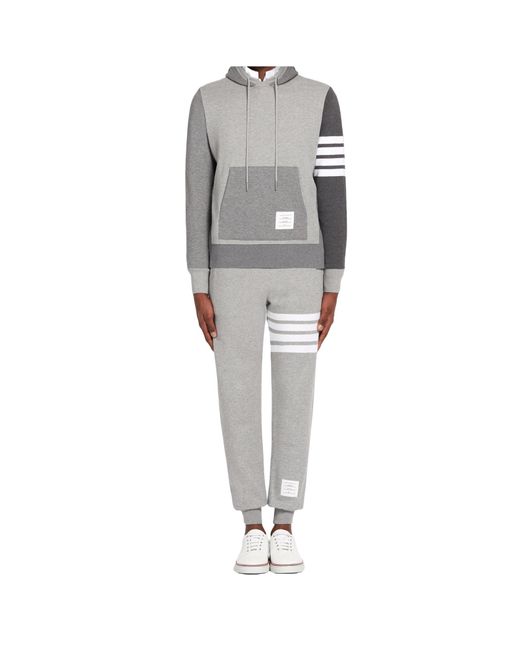 Thom Browne Gray Logo Detailed Drawstring Hoodie for men