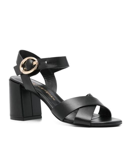 Stuart Weitzman Black Round Toe High Heel Sandals