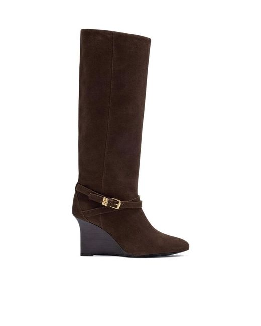 Ganni Brown Wedge Strap Knee-High Boots
