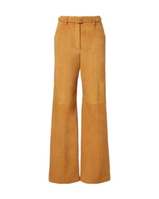 Gabriela Hearst Natural Norman Belted Suede Wide-Leg Pants