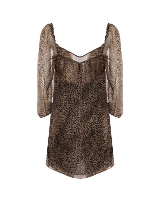 Saint Laurent Brown Leopard-Print Mini Dress